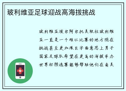 玻利维亚足球迎战高海拔挑战